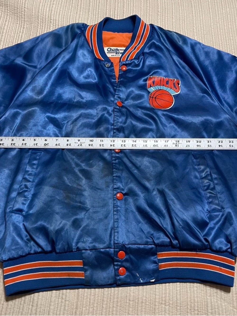Men’s Large Knicks Satin Bomber Jacket - Blue & Orange